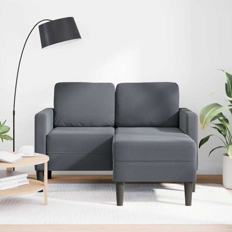 2-Sitzer-Sofa mit Chaiselongue L-Form Dunkelgrau 125 cm Samt
