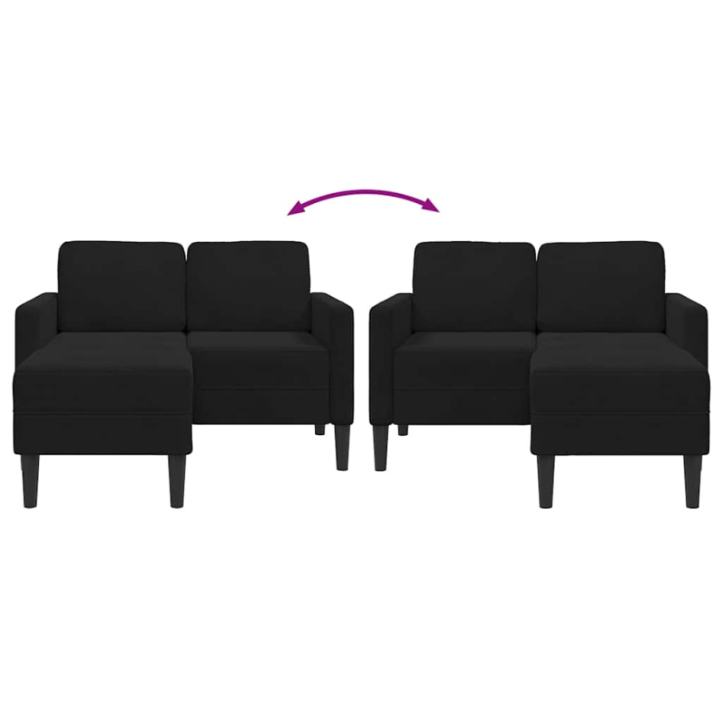 2-Sitzer-Sofa mit Chaiselongue L-Form Schwarz 125 cm Samt