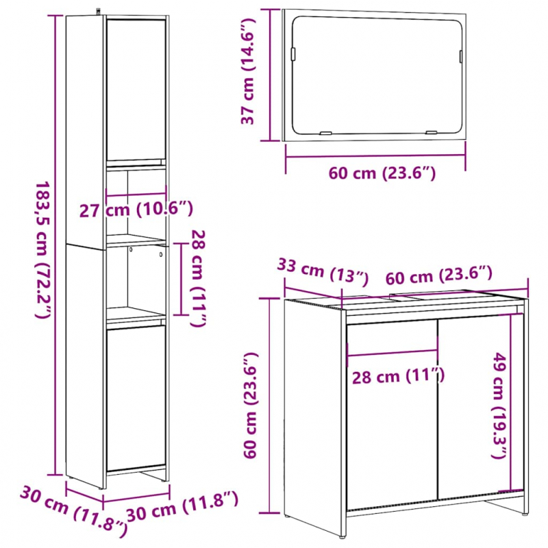 3-tlg. Badmöbel-Set Artisan-Eiche Holzwerkstoff