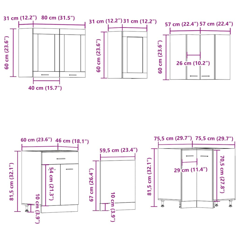 11-tlg. Küchenschrank-Set Lyon Altholz-Optik Holzwerkstoff