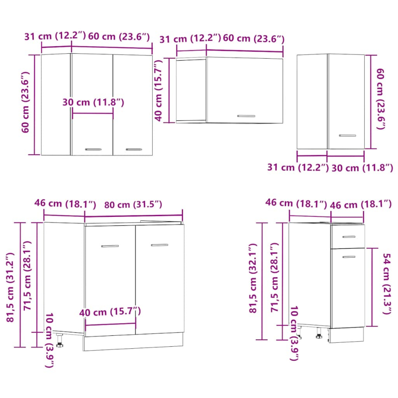11-tlg. Küchenschrank-Set Lyon Altholz-Optik Holzwerkstoff