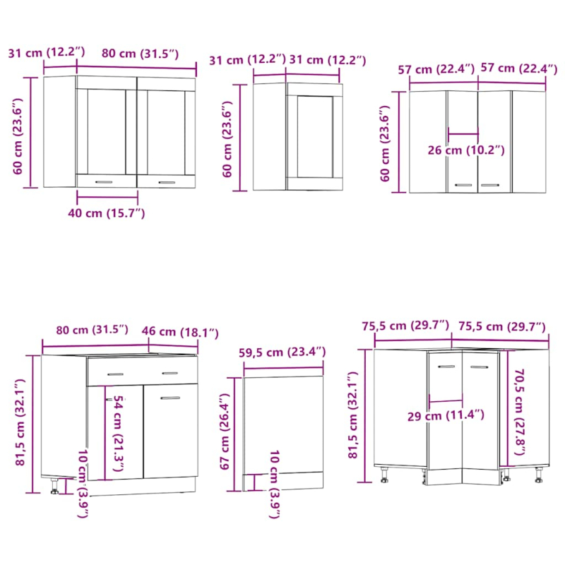 11-tlg. Küchenschrank-Set Altholz-Optik Holzwerkstoff