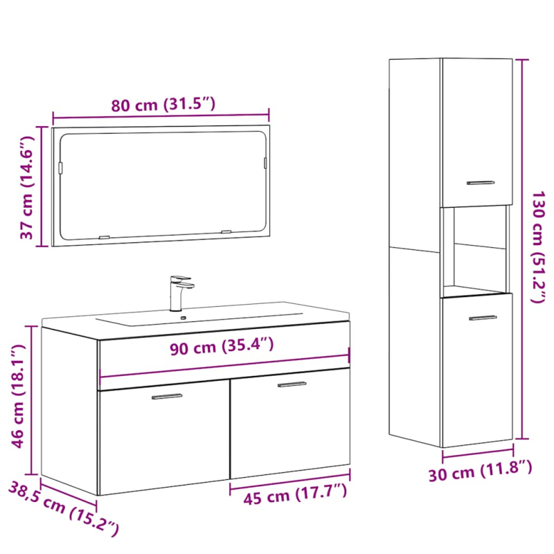 3-tlg. Badmöbel-Set Artisan-Eiche Holzwerkstoff