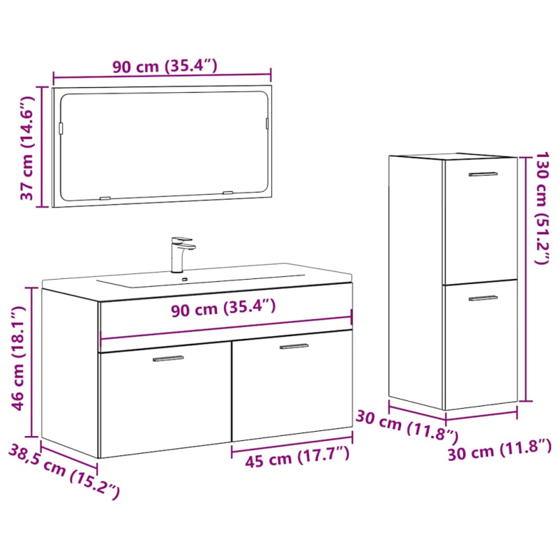 3-tlg. Badmöbel-Set Altholz-Optik Holzwerkstoff