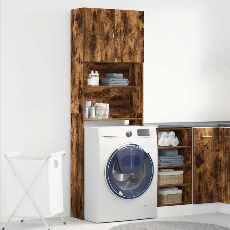 Waschmaschinenschrank Räuchereiche 64x24x190 cm Holzwerkstoff