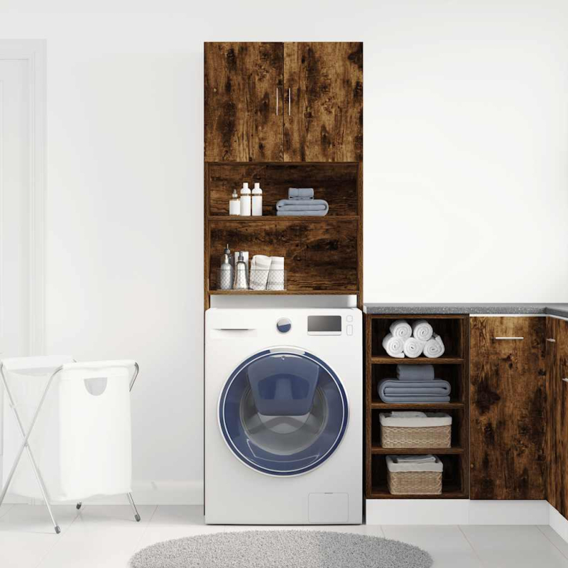 Waschmaschinenschrank Räuchereiche 64x24x190 cm Holzwerkstoff