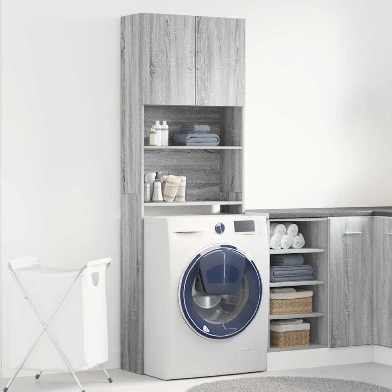 Waschmaschinenschrank Grau Sonoma 64x24x190 cm Holzwerkstoff