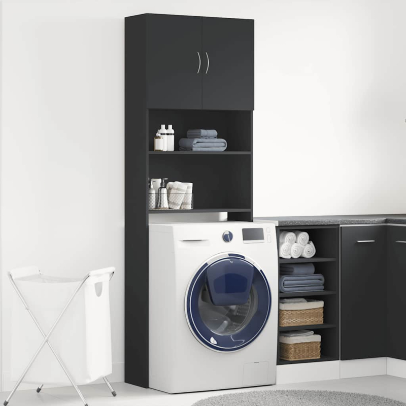 Waschmaschinenschrank Schwarz 64x24x190 cm Holzwerkstoff