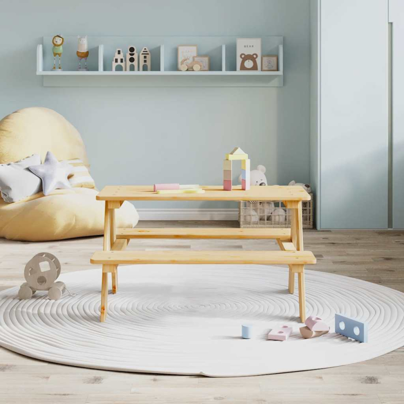 Kindertisch mit Bänken IRUN 90x79,5x50 cm Massivholz