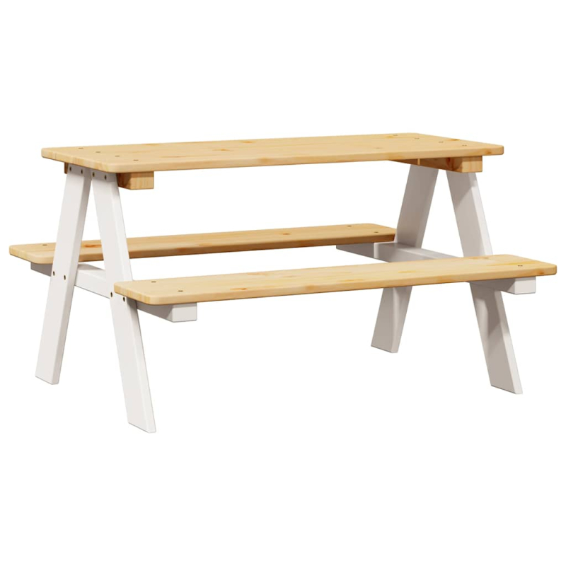 Kindertisch mit Bänken IRUN Weiß 90x79,5x50 cm Massivholz