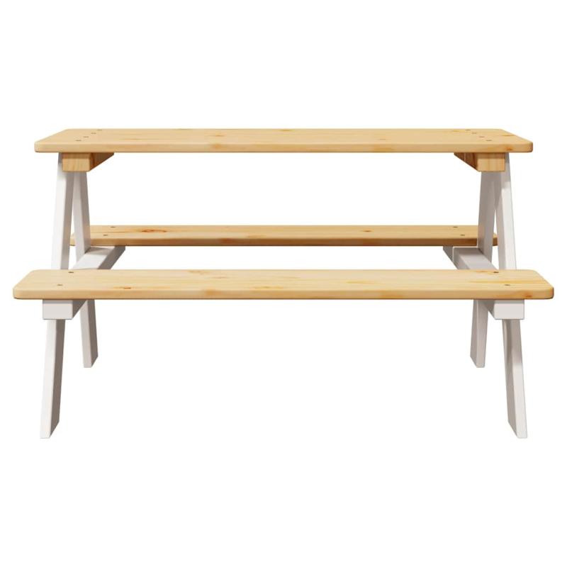 Kindertisch mit Bänken IRUN Weiß 90x79,5x50 cm Massivholz