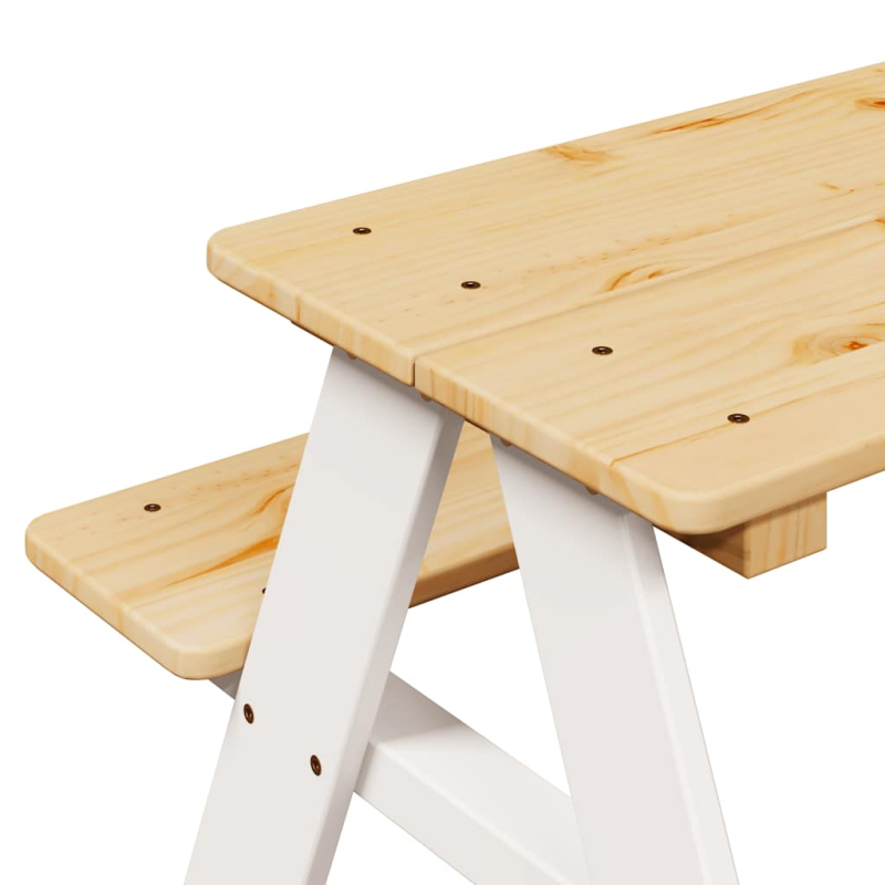 Kindertisch mit Bänken IRUN Weiß 90x79,5x50 cm Massivholz