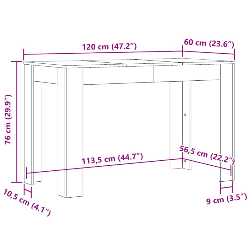 Esstisch Schwarz Eichen-Optik 120x60x76 cm Holzwerkstoff