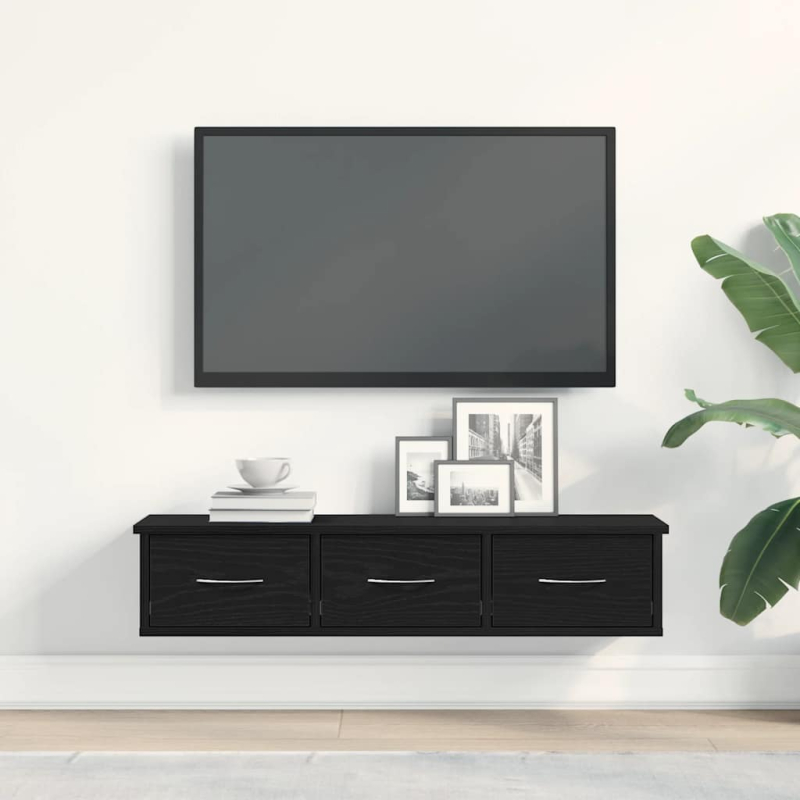 Wandschrank Schwarz Eichen-Optik 88x26x18,5 cm Holzwerkstoff