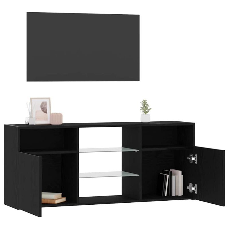 TV-Schrank mit LED-Leuchten Schwarz Eichen-Optik 120x30x50 cm