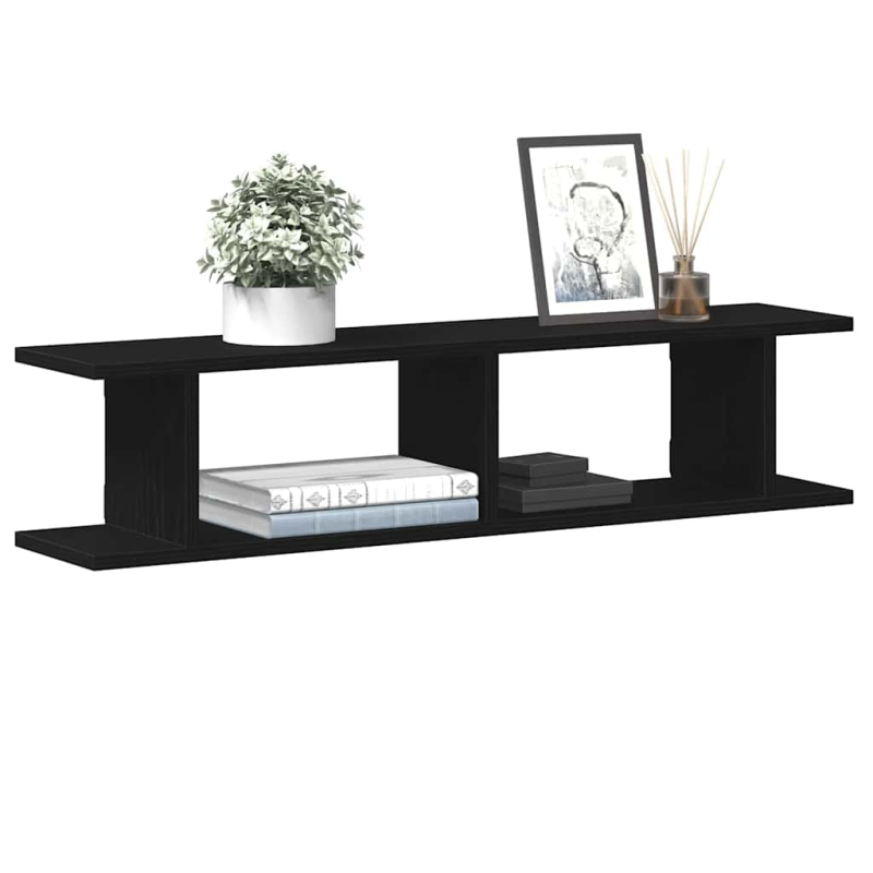Wandregale 2 Stk. Schwarz Eichen-Optik 90x18x20cm Holzwerkstoff