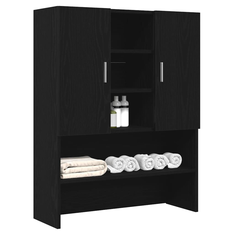 Waschmaschinenschrank Schwarz Eichen-Optik 70,5x25,5x90 cm