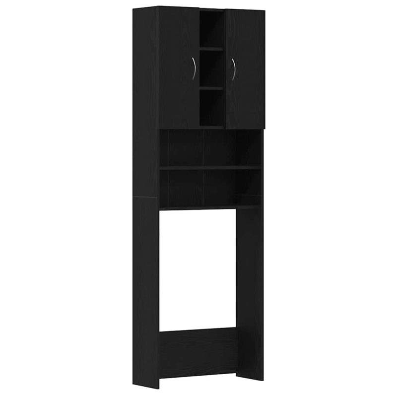 Waschmaschinenschrank Schwarz Eichen-Optik 64x25,5x190 cm