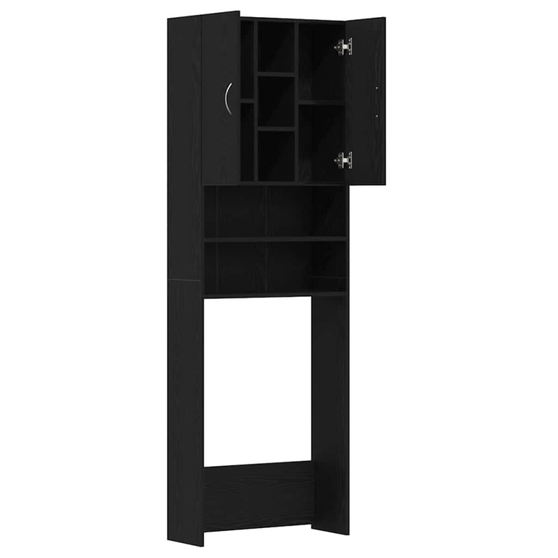 Waschmaschinenschrank Schwarz Eichen-Optik 64x25,5x190 cm