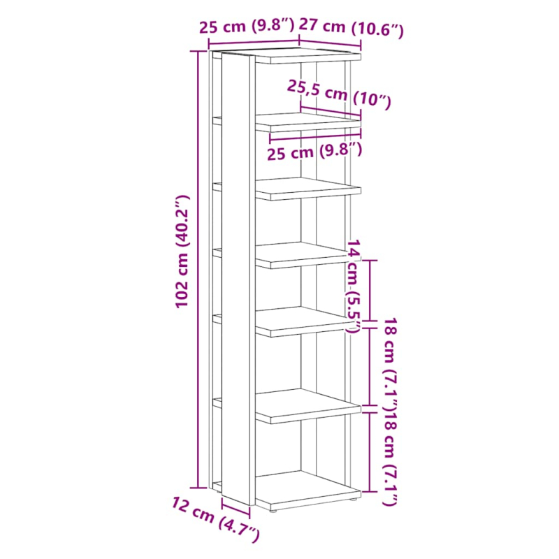 Schuhschrank Schwarz Eichen-Optik 25x27x102 cm Holzwerkstoff