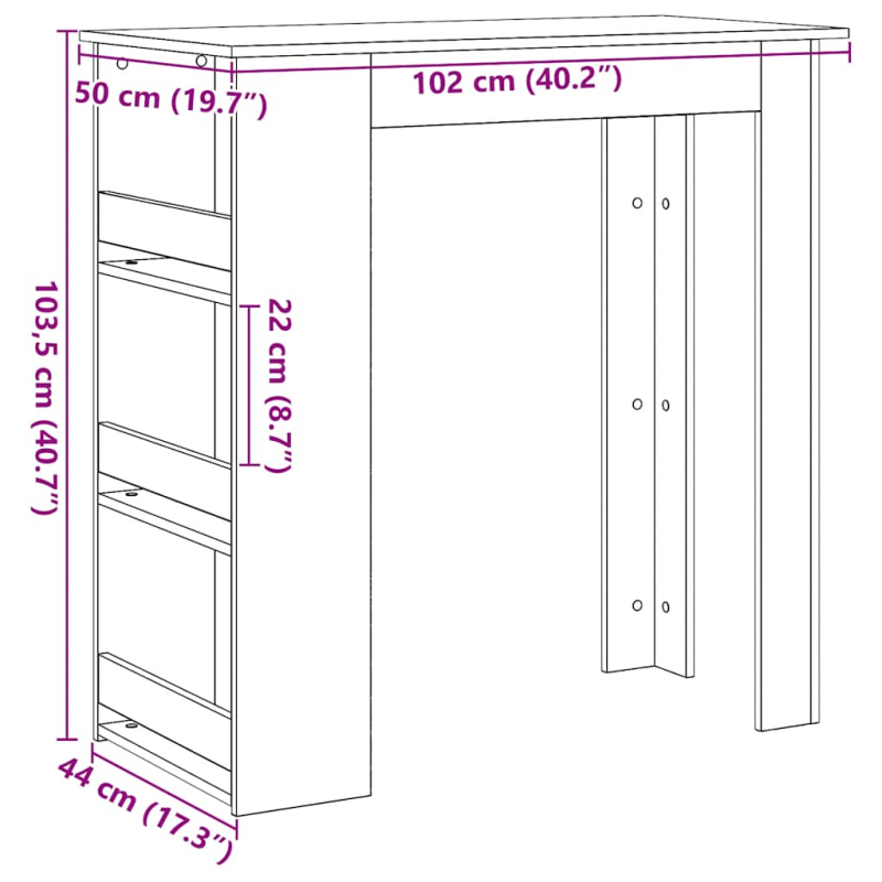 Bartisch mit Regal Schwarz Eichen-Optik 102x50x103,5 cm