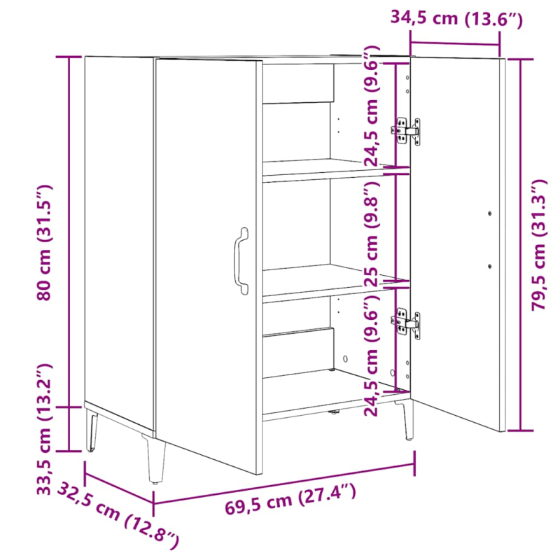 Sideboard Schwarz Eichen-Optik 69,5x34x90 cm Holzwerkstoff
