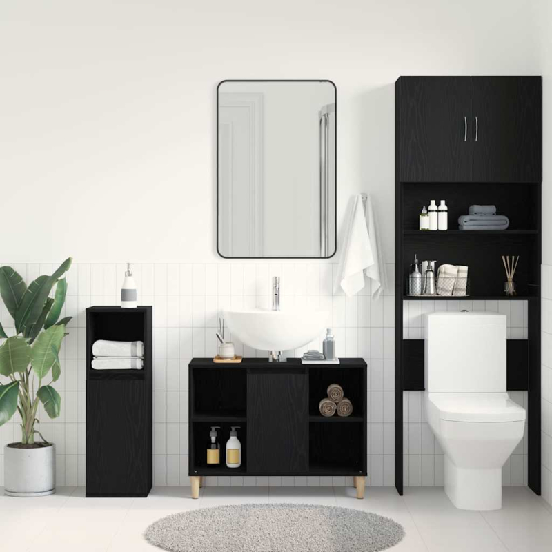 Spülbeckenschrank Eiche Schwarz 80x33x60 cm Holzwerkstoff