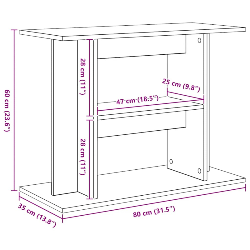 Aquariumständer Schwarz Eichen-Optik 80x35x60 cm Holzwerkstoff