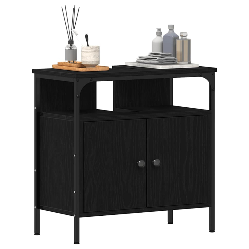 Waschbeckenunterschrank Schwarz Eichen-Optik 60x30x60 cm