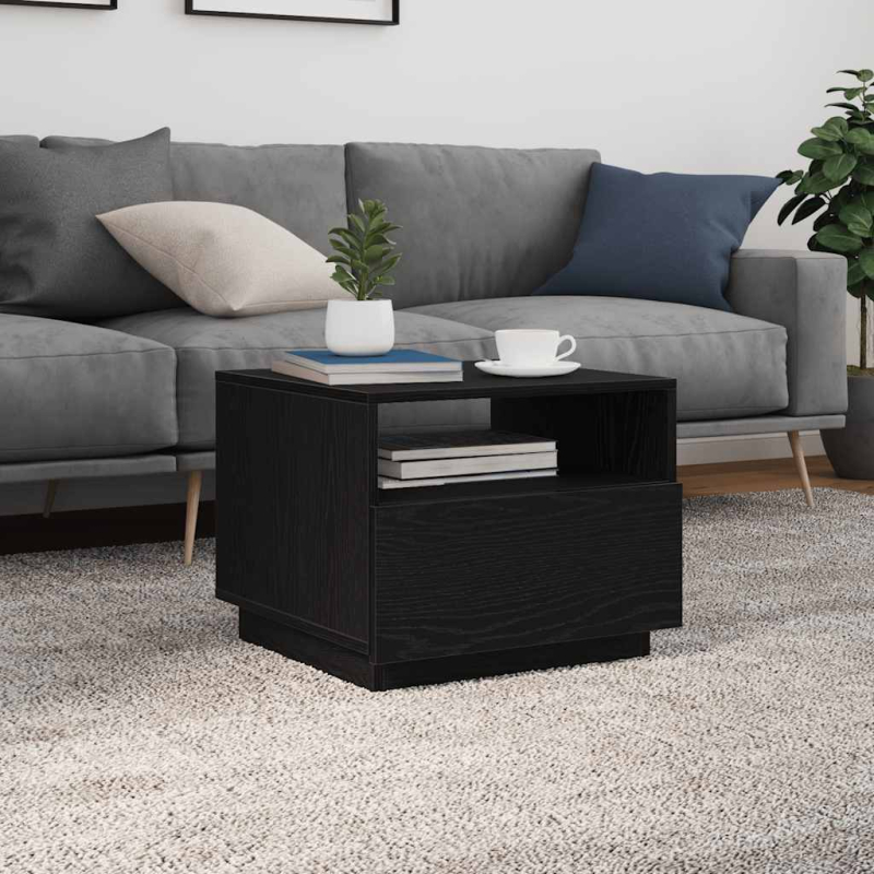 Couchtisch mit LED-Leuchten Schwarz Eichen-Optik 50x49x40 cm
