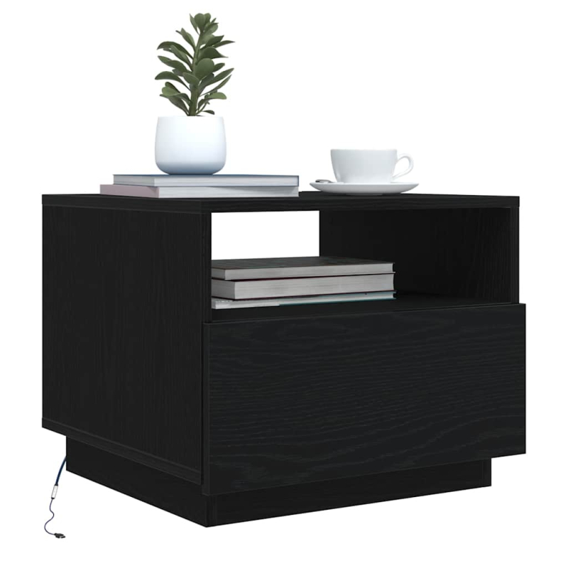 Couchtisch mit LED-Leuchten Schwarz Eichen-Optik 50x49x40 cm