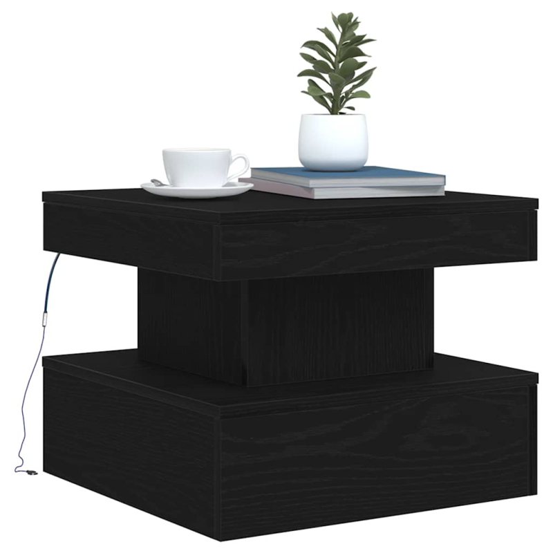 Couchtisch mit LED-Leuchten Schwarz Eichen-Optik 50x50x40 cm