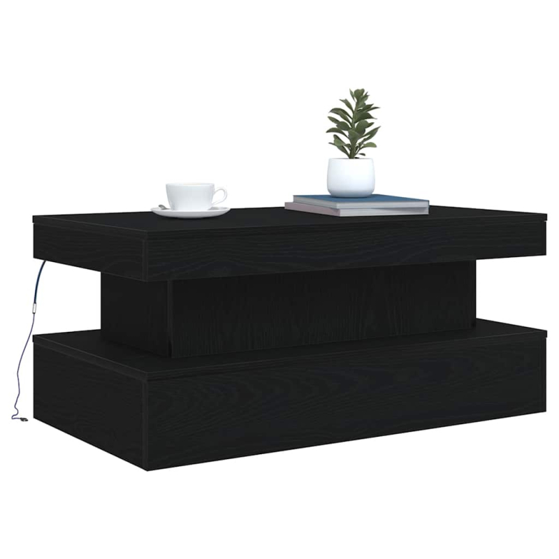 Couchtisch mit LED-Leuchten Schwarz Eichen-Optik 90x50x40 cm