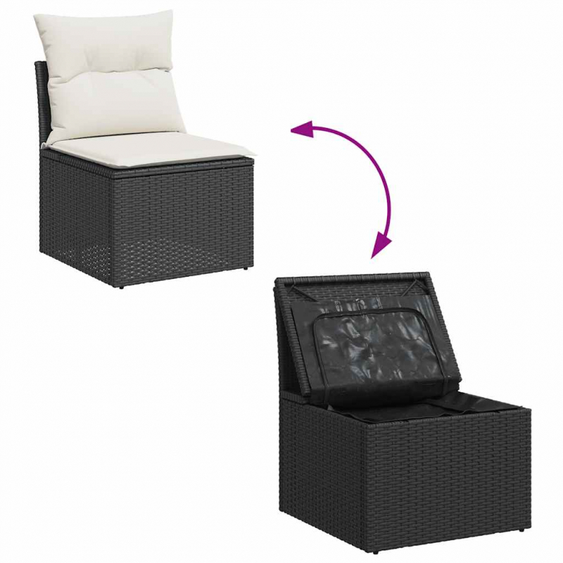 2-tlg. Garten-Sofagarnitur mit Kissen Schwarz Poly Rattan