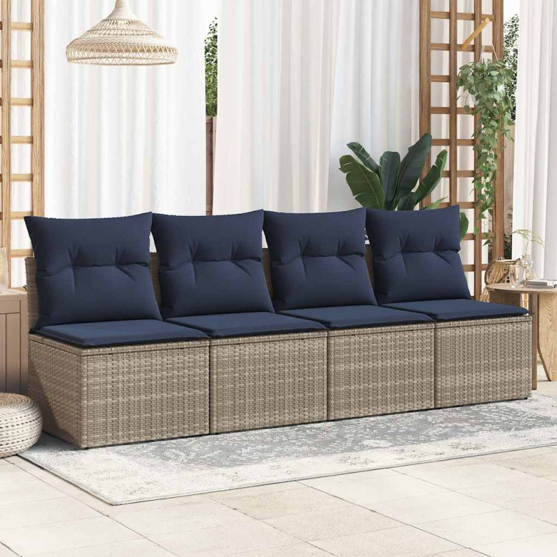 2-tlg. Garten-Sofagarnitur mit Kissen Grau Poly Rattan Akazie