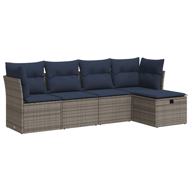 5-tlg. Garten-Sofagarnitur mit Kissen Grau Poly Rattan