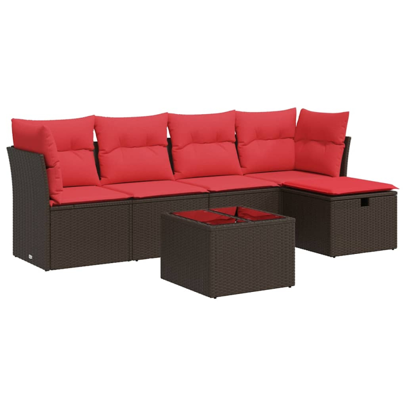 6-tlg. Garten-Sofagarnitur mit Kissen Braun Poly Rattan