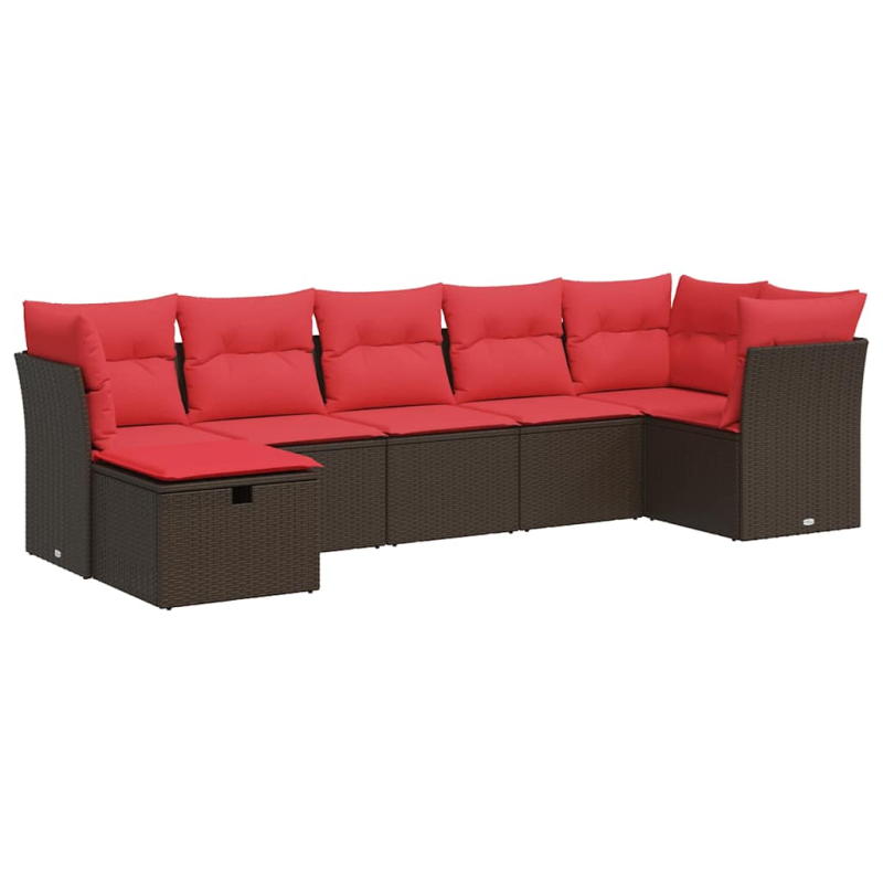 7-tlg. Garten-Sofagarnitur mit Kissen Braun Poly Rattan