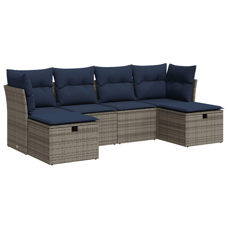 6-tlg. Garten-Sofagarnitur mit Kissen Grau Poly Rattan