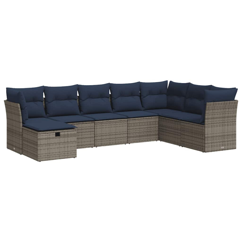 8-tlg. Garten-Sofagarnitur mit Kissen Grau Poly Rattan
