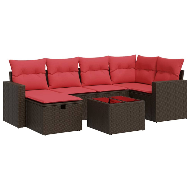 7-tlg. Garten-Sofagarnitur mit Kissen Braun Poly Rattan