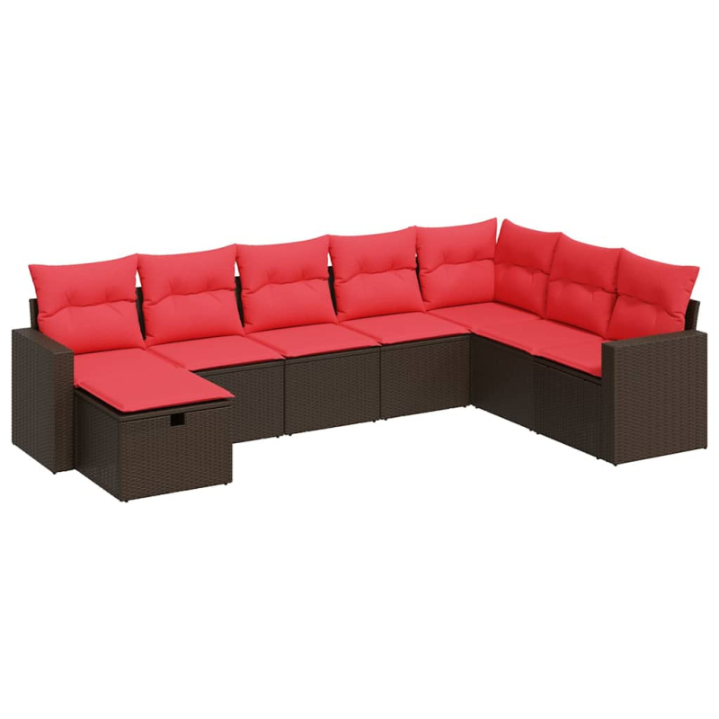 8-tlg. Garten-Sofagarnitur mit Kissen Braun Poly Rattan