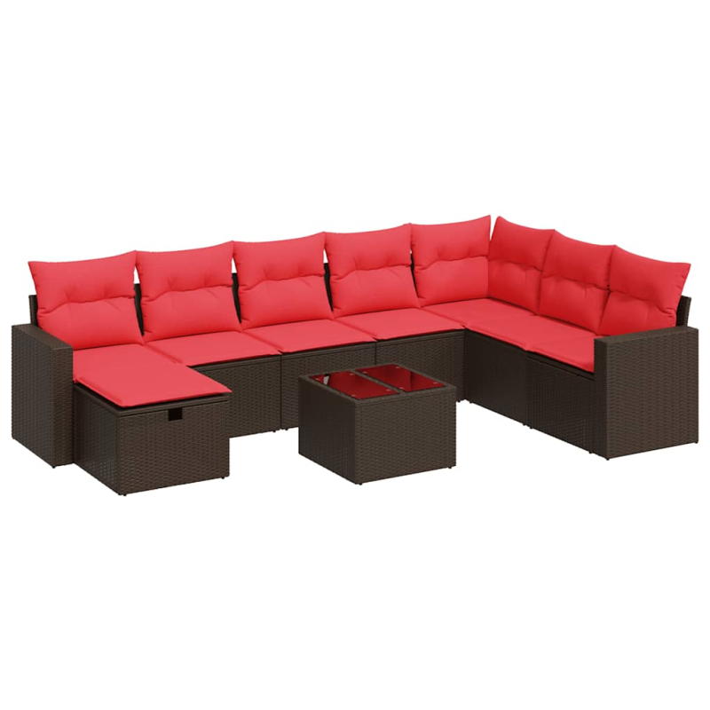 9-tlg. Garten-Sofagarnitur mit Kissen Braun Poly Rattan