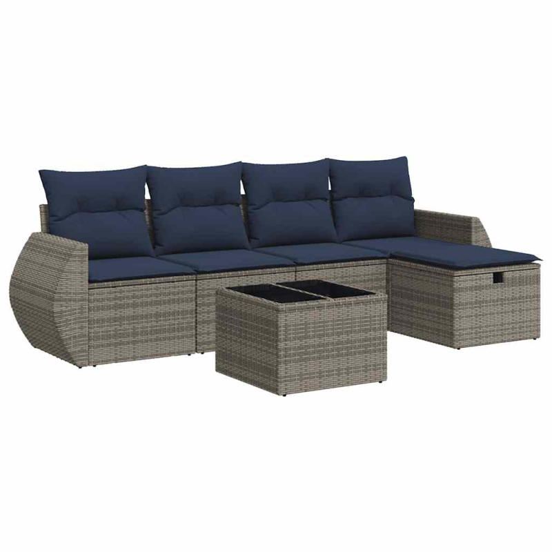6-tlg. Garten-Sofagarnitur mit Kissen Grau Poly Rattan