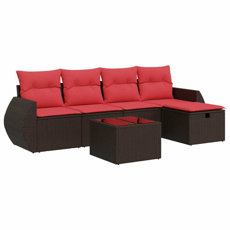 6-tlg. Garten-Sofagarnitur mit Kissen Braun Poly Rattan