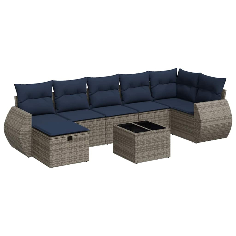 8-tlg. Garten-Sofagarnitur mit Kissen Grau Poly Rattan