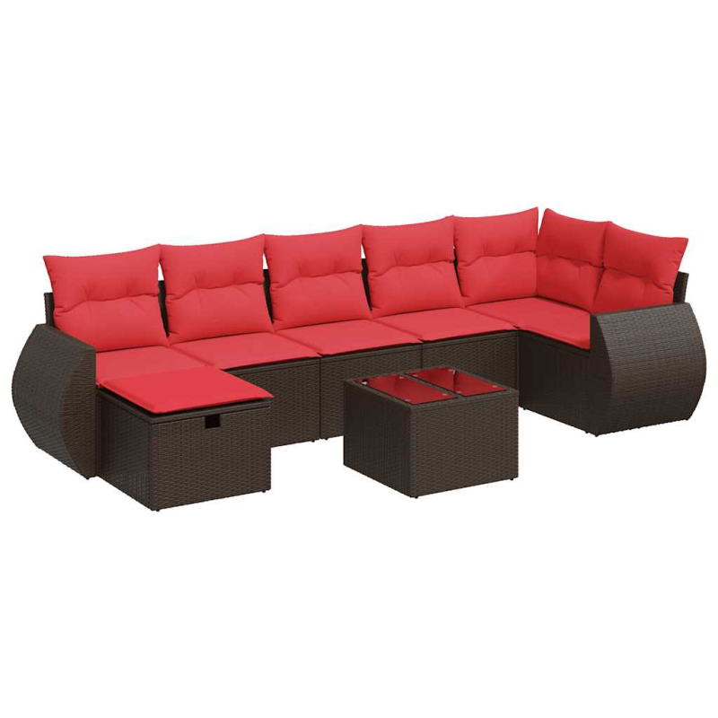 8-tlg. Garten-Sofagarnitur mit Kissen Braun Poly Rattan