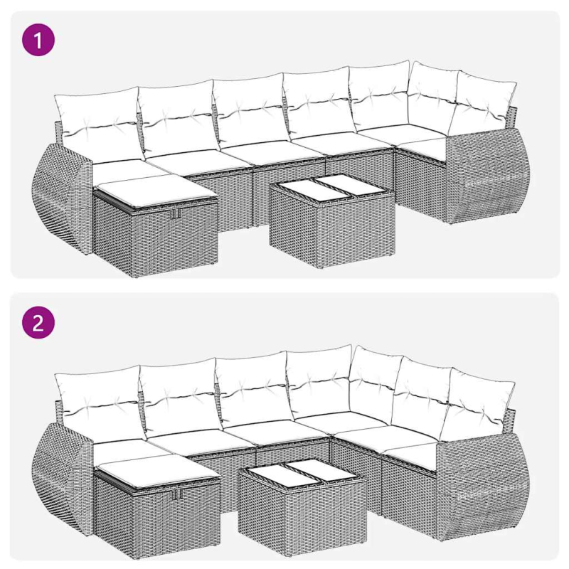 8-tlg. Garten-Sofagarnitur mit Kissen Braun Poly Rattan