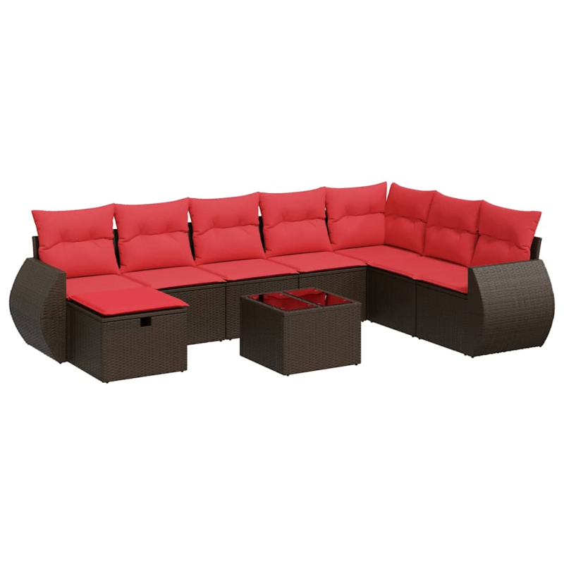 9-tlg. Garten-Sofagarnitur mit Kissen Braun Poly Rattan