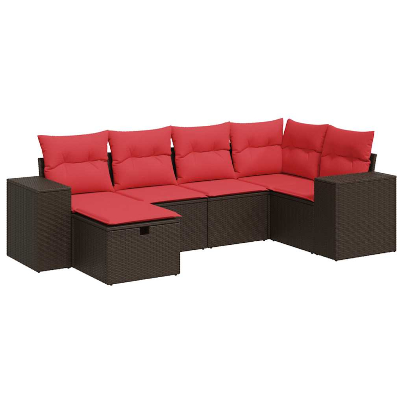 6-tlg. Garten-Sofagarnitur mit Kissen Braun Poly Rattan